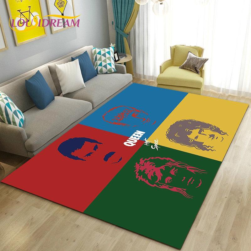 Tappeto Area Grande Freddie Mercury Queen-Rock-Band, Tappeto per Soggiorno Camera da Letto Divano Zerbino Decorazione, Tappetino Antiscivolo per Pavimento 3D
