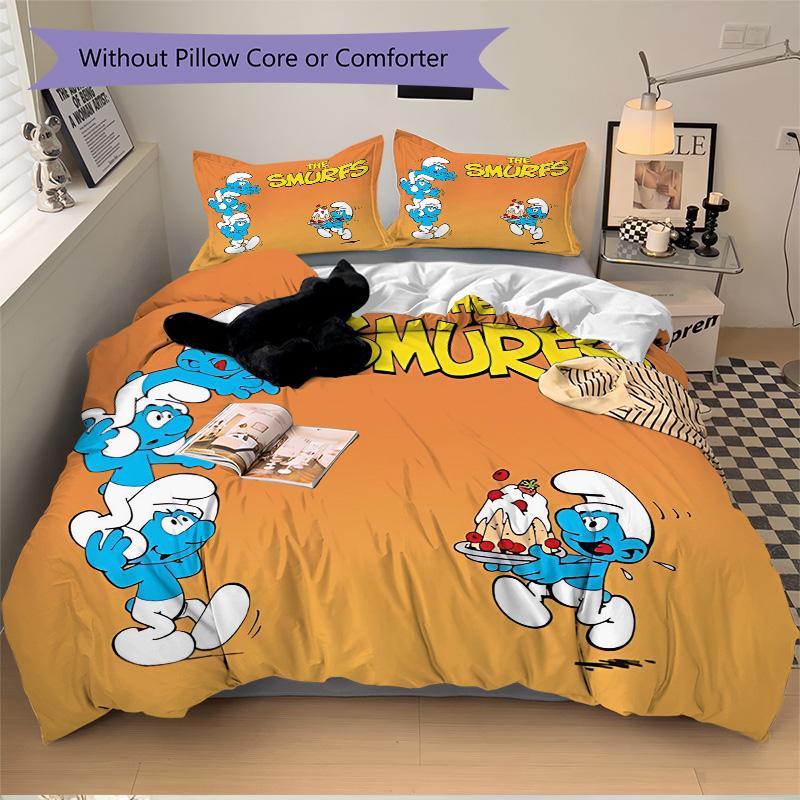 Smurf Smurfs Print 3Pcs Bedding Setduvet Cover With 2 Bedropillowcase Home Birthday Gift