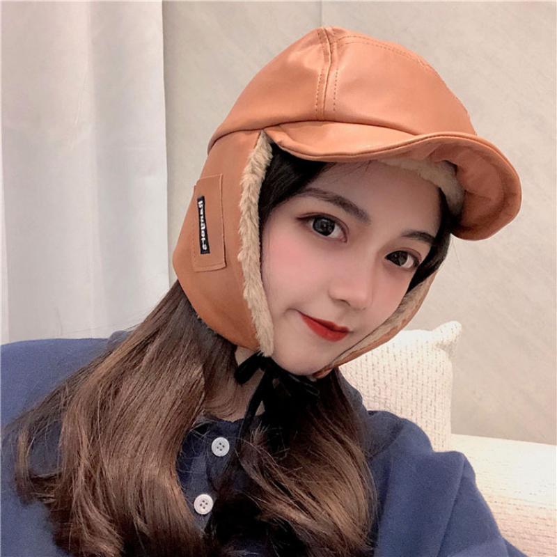 Winter Faux Fur Leather Wind-proof Velvet Warm Ear Protector Hat Ski Bomber Hats