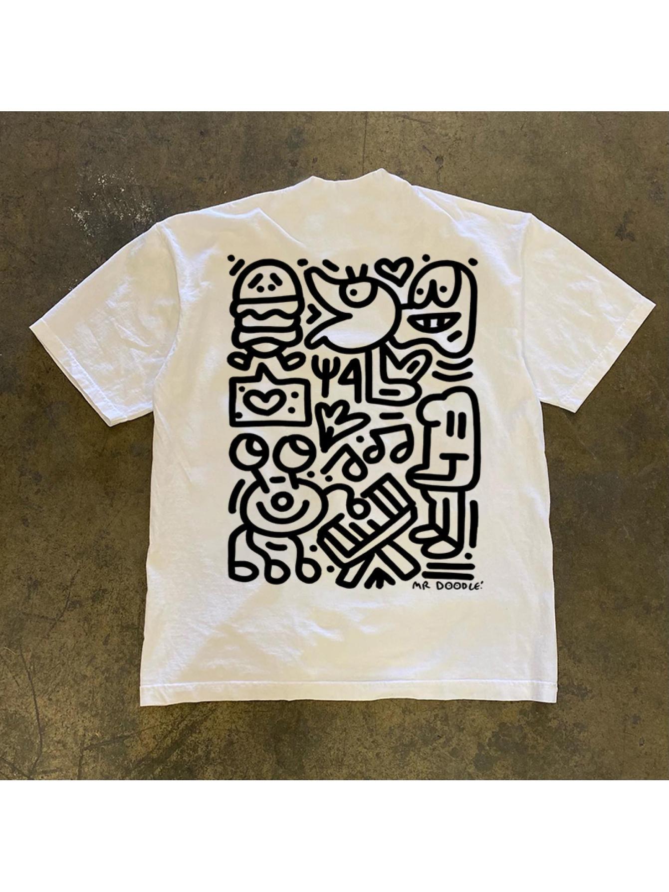 

2026 Summer Men s Creative Graffiti Print T-shirt Cotton Casual Stylish Streetwear Oversized Suitable for Any Occasion 5XL