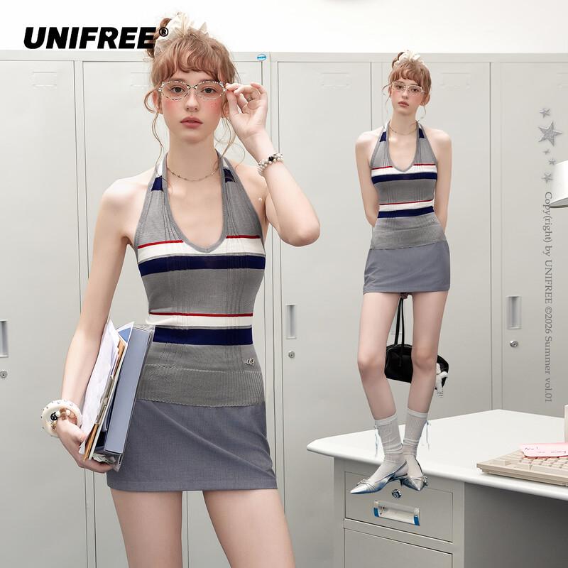 UNIFREE Women s Striped Halter Neck Tank Top EU 38
