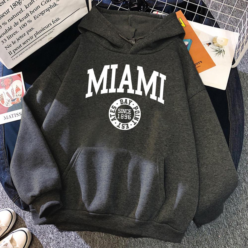 Miami Since 1896 Letter Printing Hoodies Women All-Match Fashion Hoody Fleece Streetwear Crewneck Multicolor Womenswear