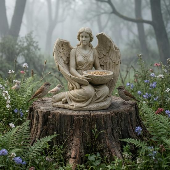 Goddess Statue Bird Feeder Retro Angel Figurine Garden Bird Feeder Artistic Outdoor Bird Feeder for Patio Backyard Porch Decoration