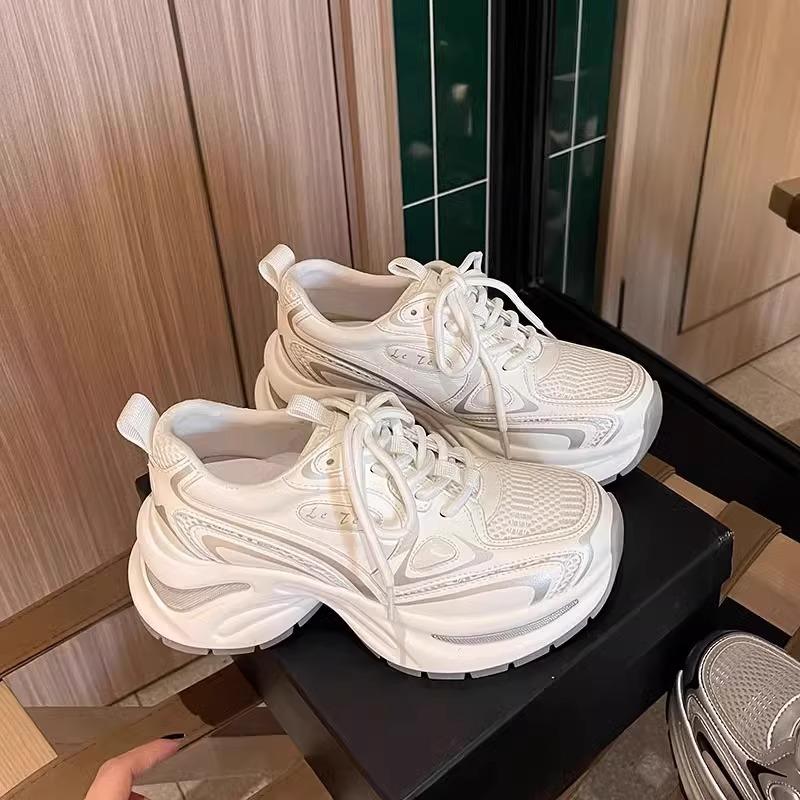 Sports Shoes Silver Sneakers Women's Spring and Summer Design Thick Bottom Comfortable Classic Height Increasing Pops Shoes