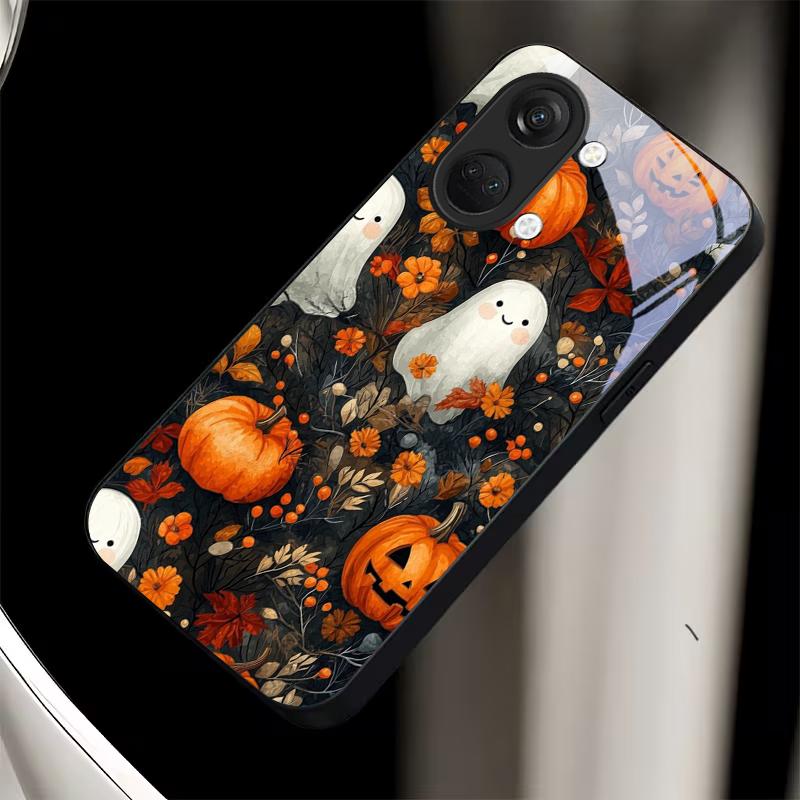 Ghost Pumpkin Halloween Black Glass Phone Case For OnePlus Ace 3 5 Pro Nord CE 2T 2 3 Lite 6 7T 8 9 10 Pro 2V 11R 12R 13R Cover
