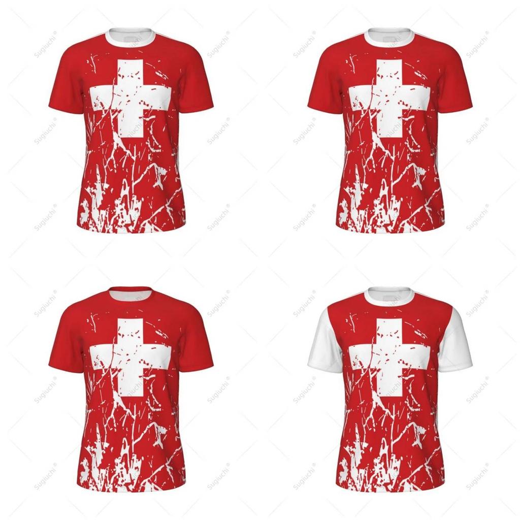 Swiss Switzerland Soccer Football Tshirt 3D Print National Flag JERSEY Training Round Neck Unisex Men Women Sport CHEER Short Sleeve Uniform