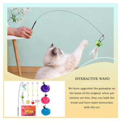 Katzen Feder Spielzeug Einziehbarer Federwedel Katzenangel Interaktiv 9X Ersatz Federwedel Fänger Mit Glöckchen & Katzenminze Haustierbedarf Indoor