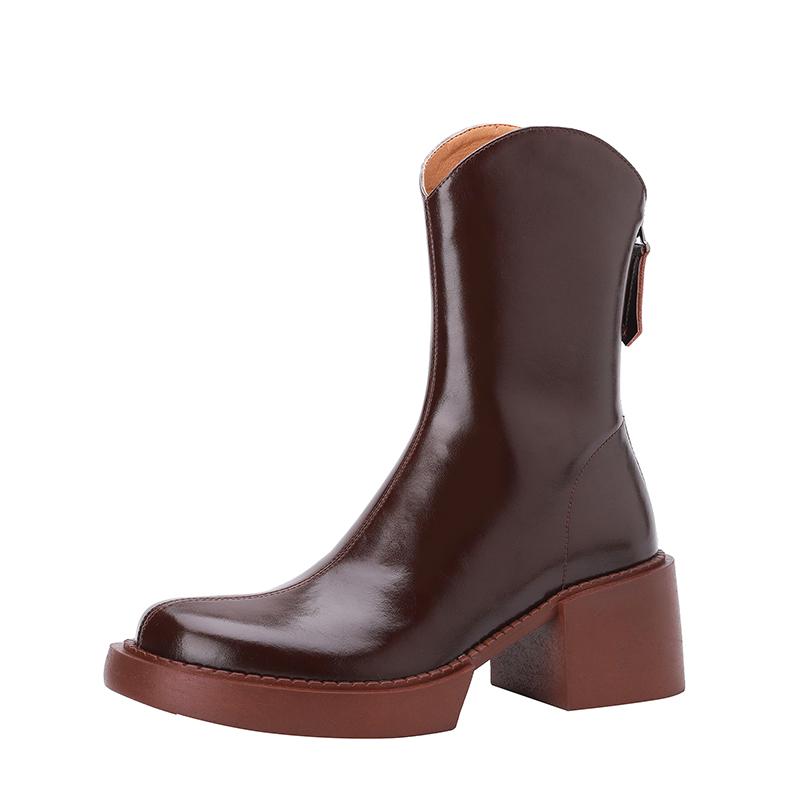 Genuine Leather Chunky Heels Ankle Boots Women Platform Shoes Autumn Winter Ladies Black Chelsea Short Boots Shoes Bottine Femme