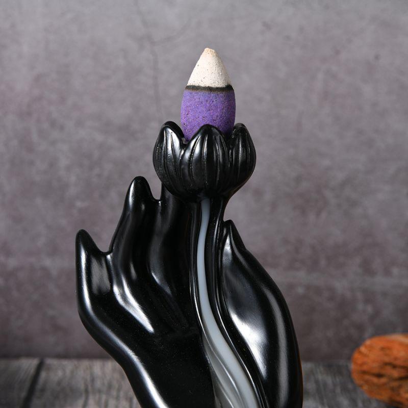 Buddha Hand Lotus Rückfluss Räuchergefäß, Wasserfall Räuchergefäß, Rückfluss Räuchergefäß handgefertigt Harz Wasserfall Räucherhalter