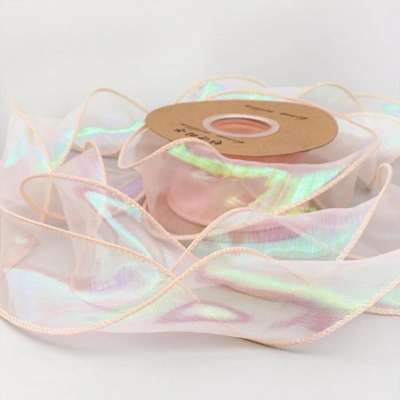 10 yards Rotolo di nastro di organza di colore pieno con bordo ondulato a coda di pesce per bouquet di fiori, regali, confezioni, decorazioni per feste di nozze