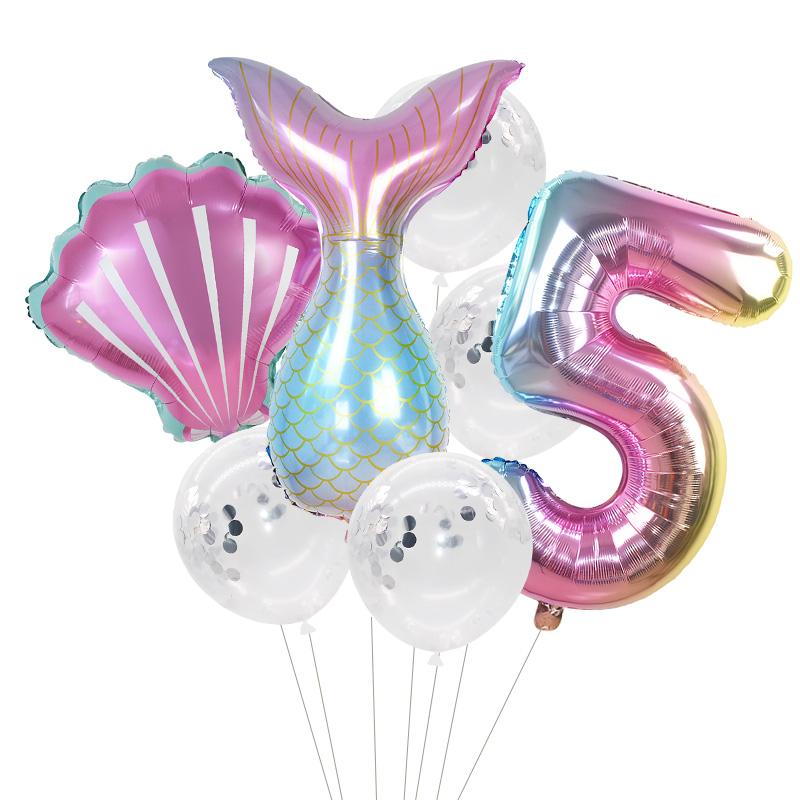 Little Mermaid Party Balloons 32inch Number Foil Balloon Kids Birthday Party Decoration Supplies Baby Shower Decor Helium Globos