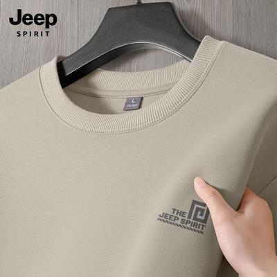 JEEP SPIRIT Men's 2025 Spring Heavyweight Loose Fit Pullover Sweatshirt