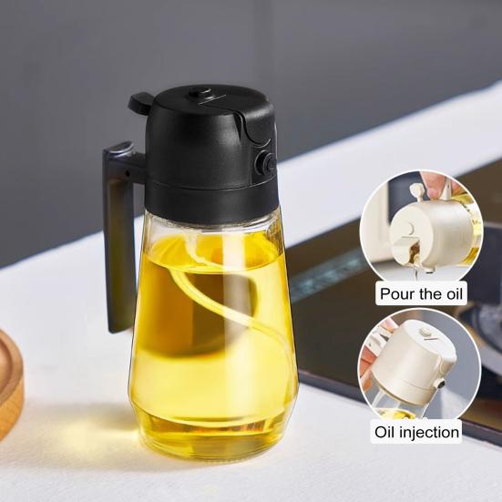 470ML Glass Oil Dispenser for Kitchen 2-in-1 Olive Oil Sprayer Bottle Leak-proof Oil Sprayer for Cooking BBQ Salad Baking