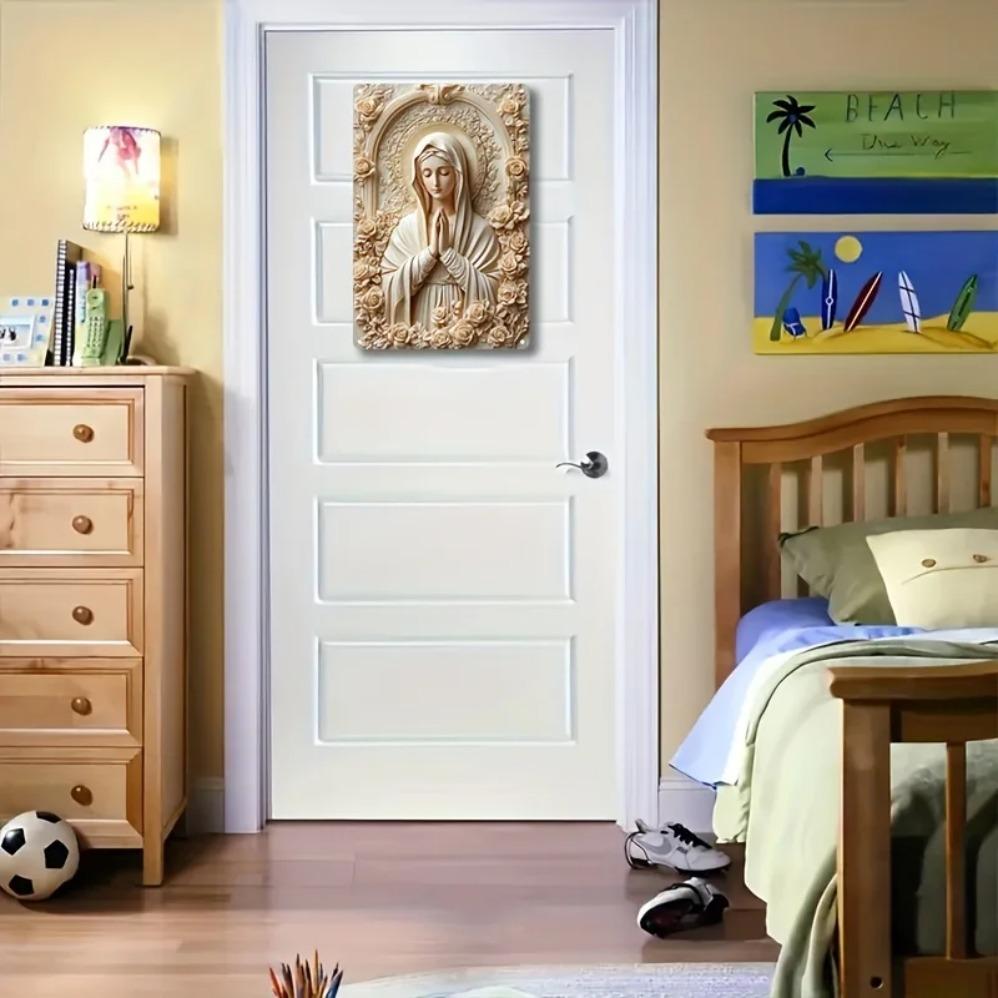 Boho-Stil Aluminium-Wandbehang – Plakette mit Gebetsthema Jungfrau Maria, Dekorative Akzent für Zuhause, Wohnzimmer & Restaurant