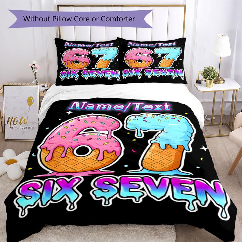 3PC Custom Name Dessert Number Celebration Bedding Set Printed Bedding Set Duvet Cover Closure Includes 1 Duvet Cover & 118 Pillowcases for Bedroom