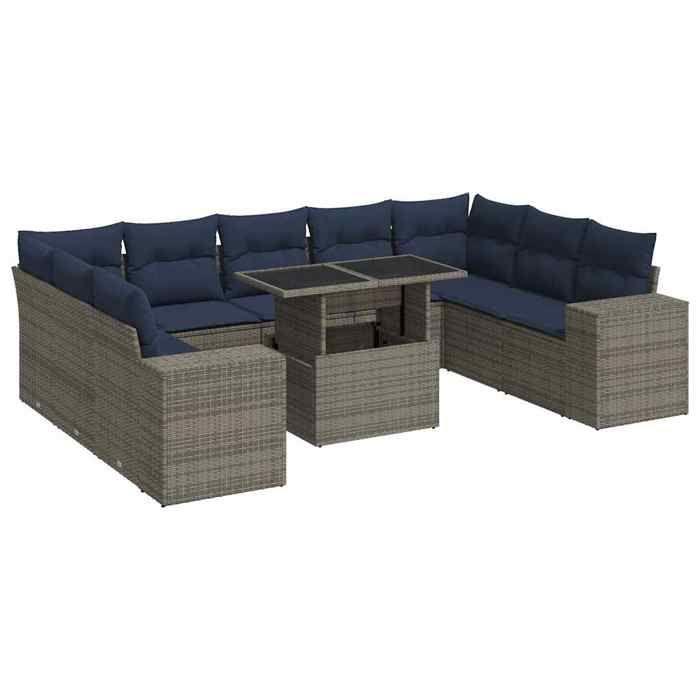 VidaXL Salon de jardin avec coussins 14 pcs gris résine tressée acacia, ensemble de canapés d'extérieur, salon de jardin 3326862