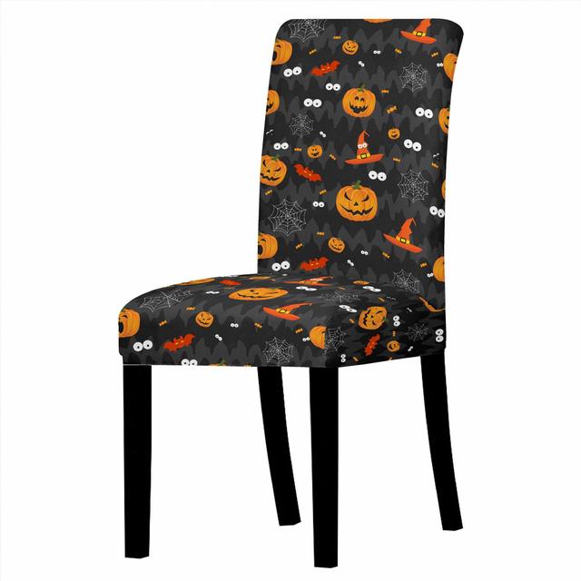 Halloween Chair Covers Dining Room Strech Elastic Pumpkin Print Chair Slipcover Elastic Cover For Kitchen Stools Party Decor