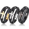 Boho Personalized Men's Family Name Bracelet Black Cross Woven Leather With Stainless Steel Charm Bracelet Custom Name Jewelry