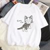 Korean Fashion Tees Summer Kawaii T-shirt Japanese Cartoon Cute Cat Short Sleeved Tshirt Pet Graphic Blouse Streetwear Clothes