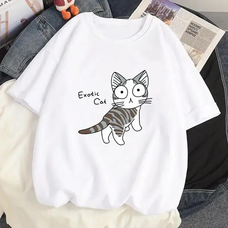 Korean Fashion Tees Summer Kawaii T-shirt Japanese Cartoon Cute Cat Short Sleeved Tshirt Pet Graphic Blouse Streetwear Clothes