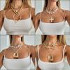 Bohemia Irregular Metal Hollow Square Pendant Necklace For Women Stackable Imitation Pearl Choker
