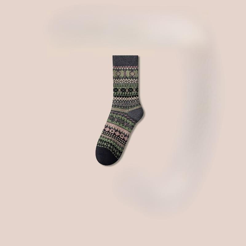 Ethnic-style Women's Midsize Socks, Women's Cotton Socks, Fashionable Long Socks for Autumn and Winter, Versatile Long Stockings