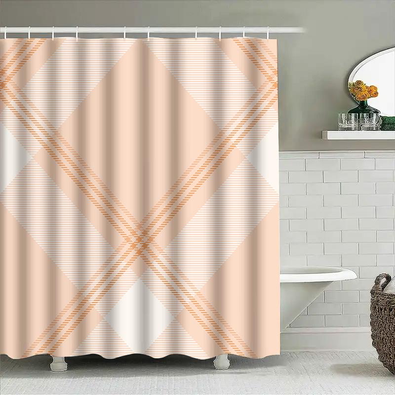 Pink Bath Shower Curtain With Modern Geometric Design For Bathroom Decor Waterproof Fabric Home Decoration Pink (180X240Cm) On