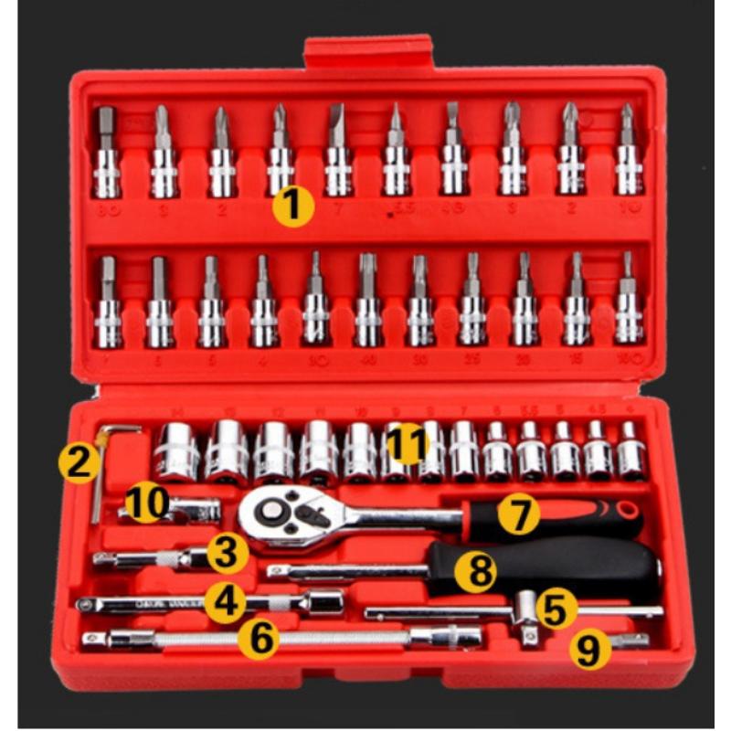 Hot 46 Pcs/set Wrench Combination Socket Head Automobile Maintenance Tool Socket Wrench Combination Household Hardware Tools