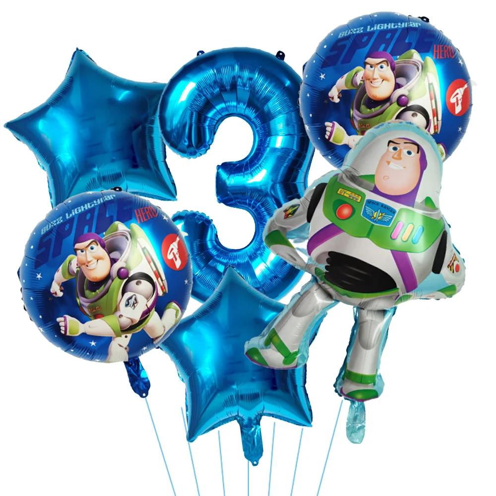 6pcs Toy Story Foil Balloons Buzz Lightyear Woody Birthday Party Decorations Kids Ballon Baby Shower Aluminum Film Balloon Round Sensory Compression