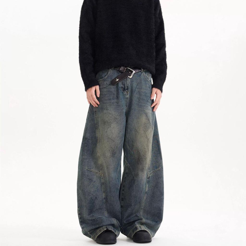 American retro washed old scimitar jeans men's and women's street trendy brand ruffian handsome loose and versatile wide-leg floor-mopping pants