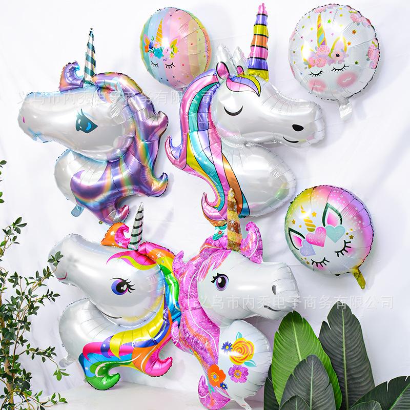 Large Unicorn Balloon Birthday Party Decorative Horse Head Balloon Closed Eyes One-Horned Horse Aluminum Film Balloon