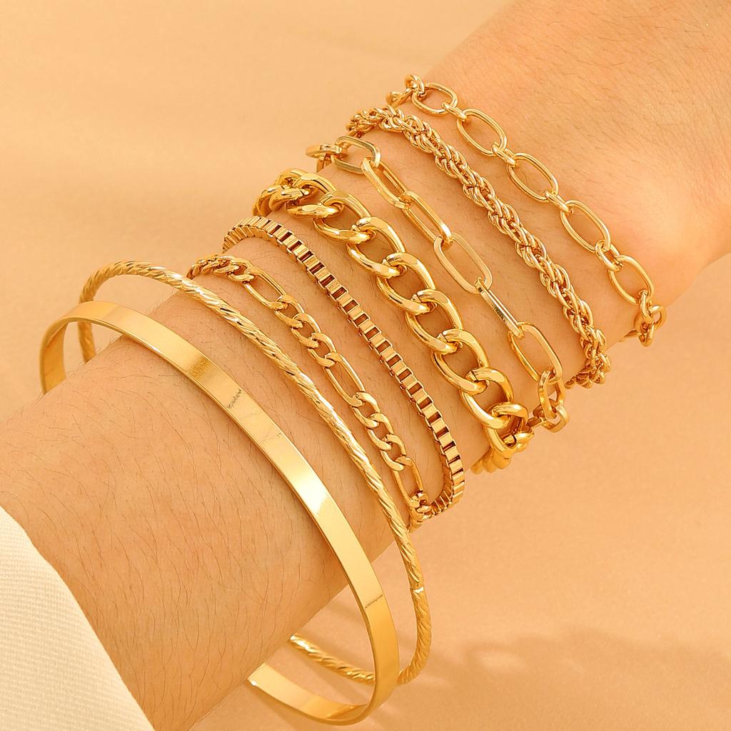 Vintage Mehrschichtiges Kettenarmband Set für Damen – Trendiger Europäischer Stil, Retro Minimalistischer Handschmuck, Grenzüberschreitende Heißverkauf Accessoires