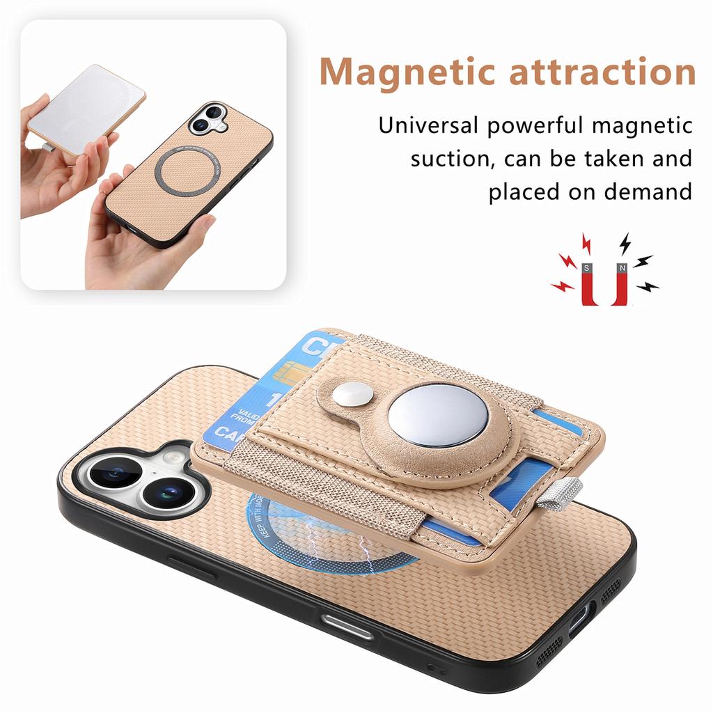 For iPhone 16 Case with  AirTag Holder Detachable Card Slot Leather + TPU + PC Phone Cover