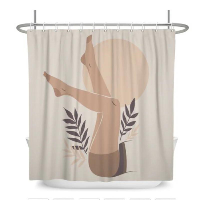 Nordic Wind Abstract Art Boho Shower Curtain Waterproof Polyester Bath Curtain Morandi Color Block Curtains For Bathroom Decor
