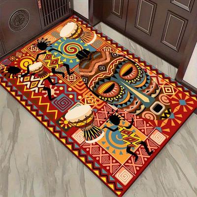 African Art Rug for Cultural Decor African Themed Entryway Mats Anti Slip Carpet Can Be Machine Washed