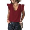 Women European Casual Solid V Neck Sleeveless Ruffle Pullover T Shirt Top