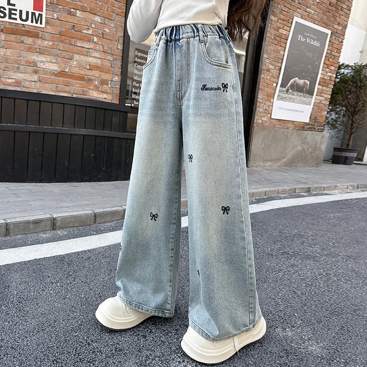 Girls' Jeans for Spring and Autumn Children's Straight Leg Pants for Outerwear Loose and Wide Leg Pants for Spring