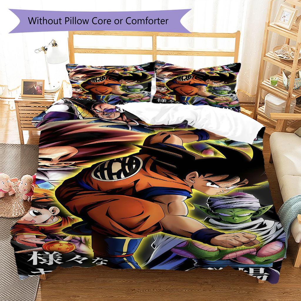 DBZ Anime Pattern Bedding Quilt Set Quilt Cover Pillowcase Home Decoration Birthday Gift (1 * Duvet Cover + 2 * Pillowcase, Without Core)