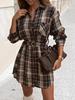 2025 Autumn/Winter Plaid Shirt Dress with Belt for Women