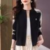 Spring new new round neck double zipper knitted sweater jacket medium mother knitted cardigan sweater jacket