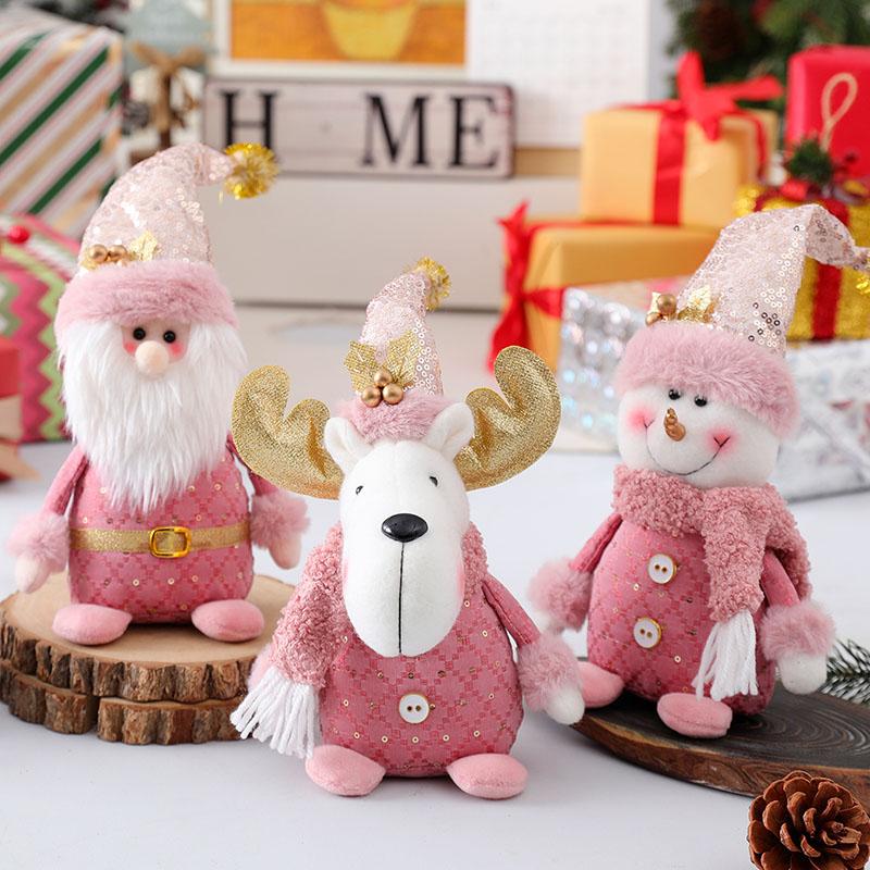 2024 New Christmas Decoration Pink Fabric Art Series Elk Snowman Old Man Window Prop Decoration Supplies Doll New Year Toy