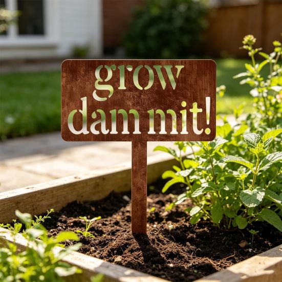 Grow Funny Metallschild, Vintage Dekorative Plakette Pfahlschild, Kräuter Obst Blumen Gemüse Garten Zubehör, Geschenke für Frauen, Männer, Mama, Gärtner