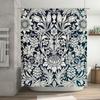 Vintage Floral Shower Curtain with Soft Waterfall Effect for Bathroom Decor Navy White Elegant Print, Durable Waterproof Fabri