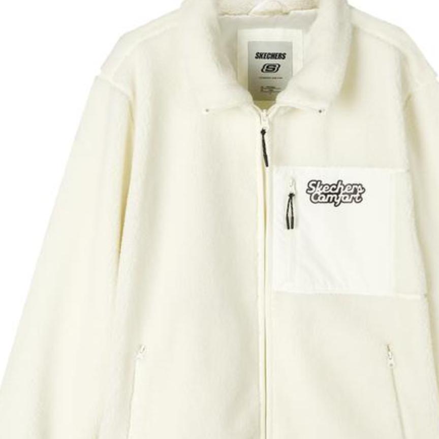 Skechers Solid Color Zip Collar Fleece Jacket Unisex Jackets Cotton-Candy-White L423U076-0074