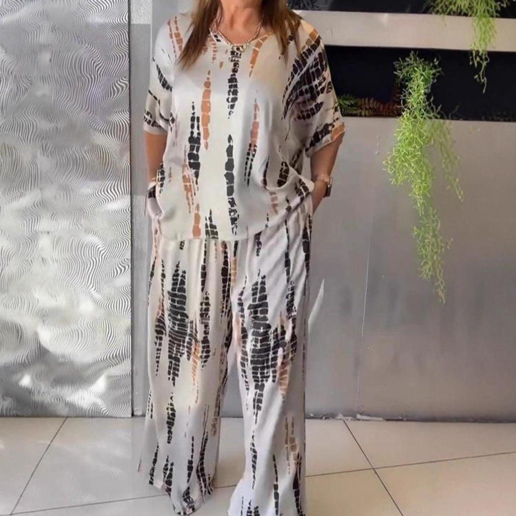 Summer 2025 Women's Round Neck Fashion Printed Loose Two-piece Set