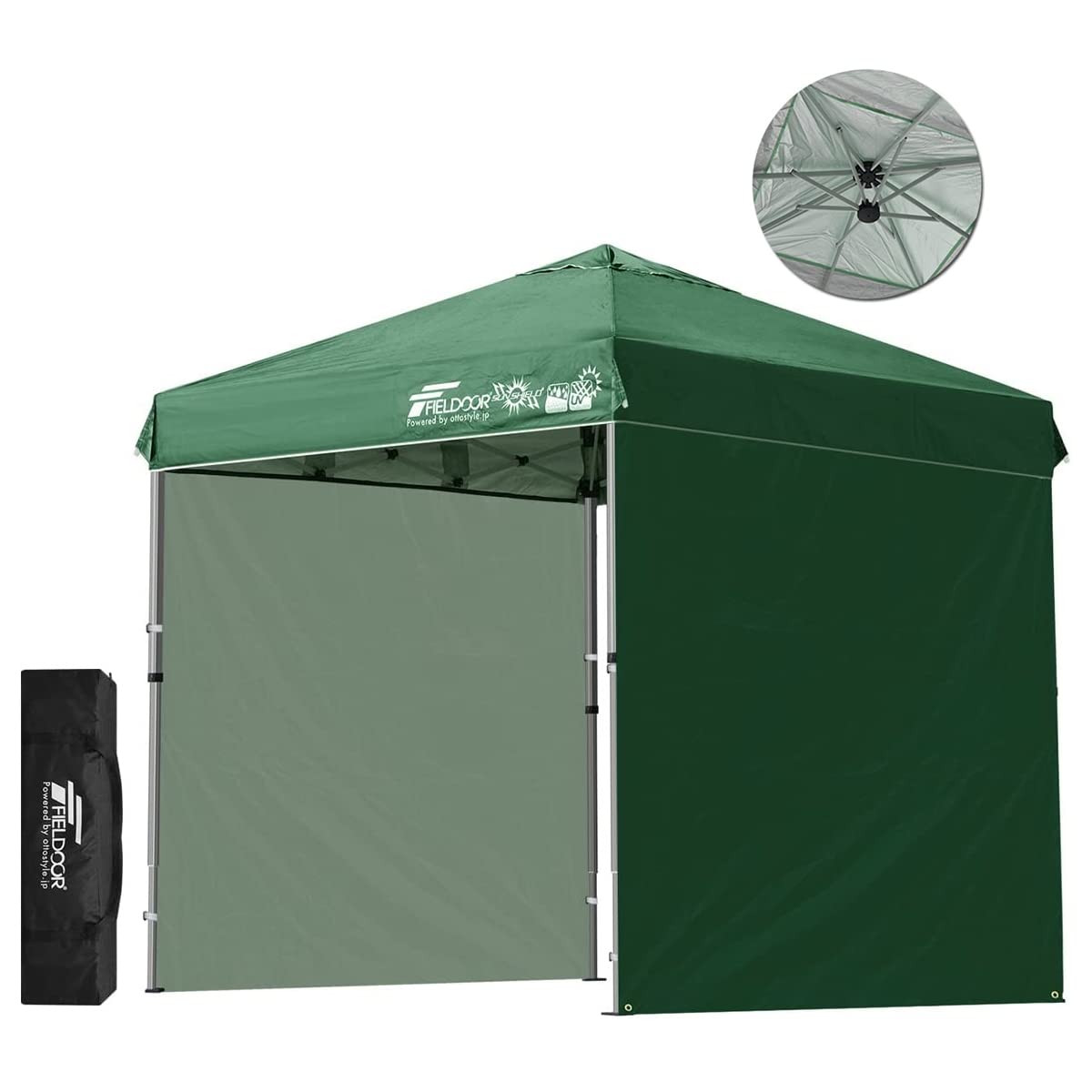 

FIELDOOR Easy to assemble One-touch tarp tent G03 Lightweight aluminum frame 2.0 x 2.0 m [GreenReinforced version] Dedicated side curtain2 side