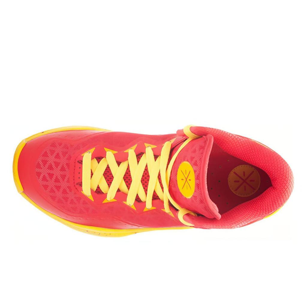 Li Ning WOW 3 Trendy Cushioning Slip Resistant Mid top Basketball Shoes Men's Yellow Red Lightweight Version ABAK031-4