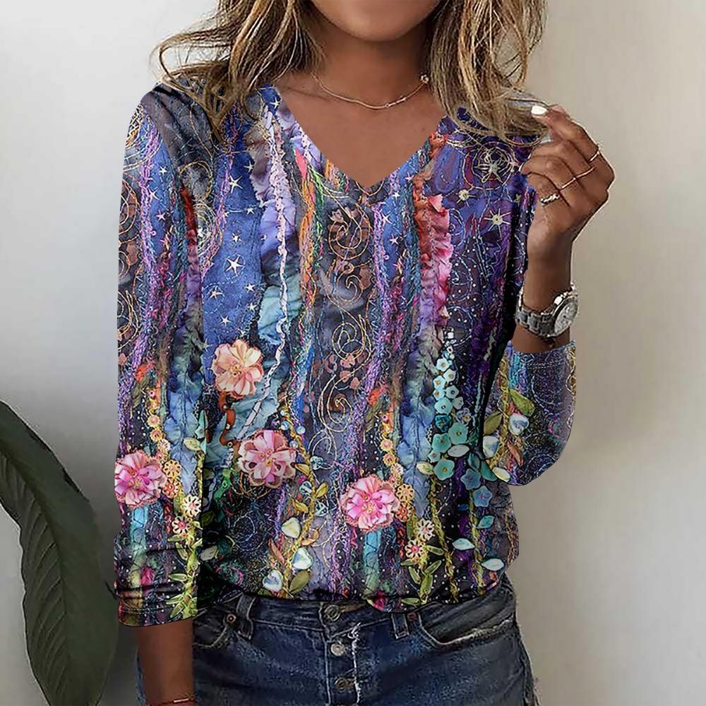 

Европейская и американская мода 2025 Женский элегантный топ с V-образным вырезом и длинным рукавом S