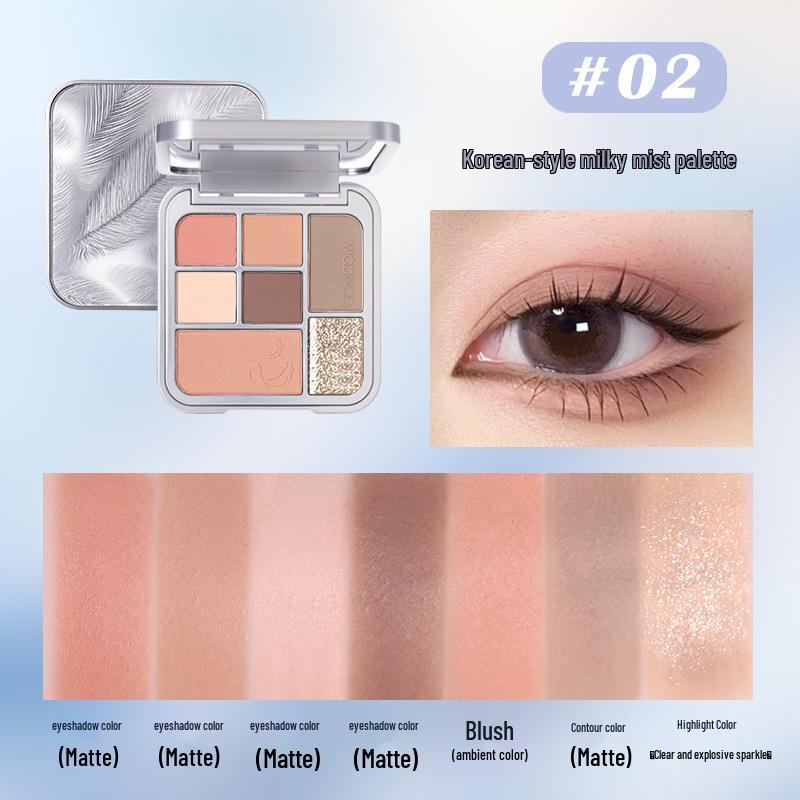 WODWOD Satin Seven-Color Eyeshadow Palette: Shimmer, Matte, Highlighter, Blush All-in-One.