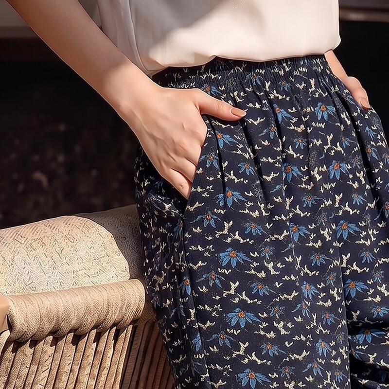 Women's Floral Silk Blend High-Waisted Wide-Leg Pants